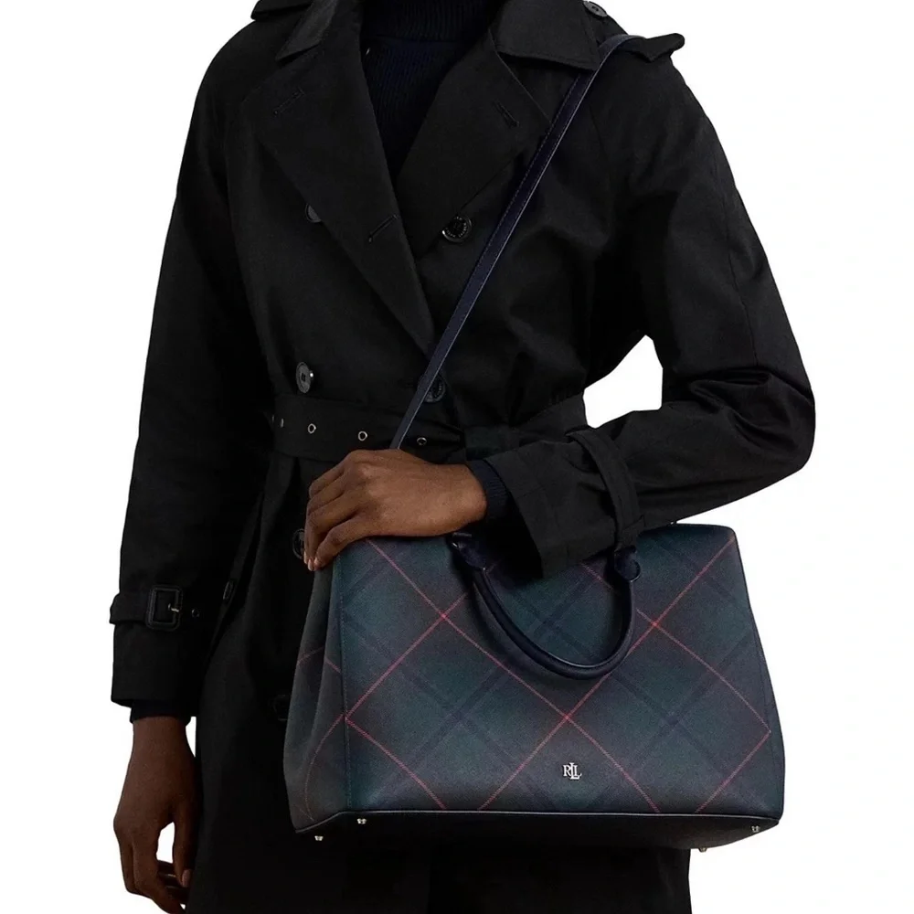 Ralph Lauren Tartan Plaid Tote in Green and Blue - Picture 3 of 13